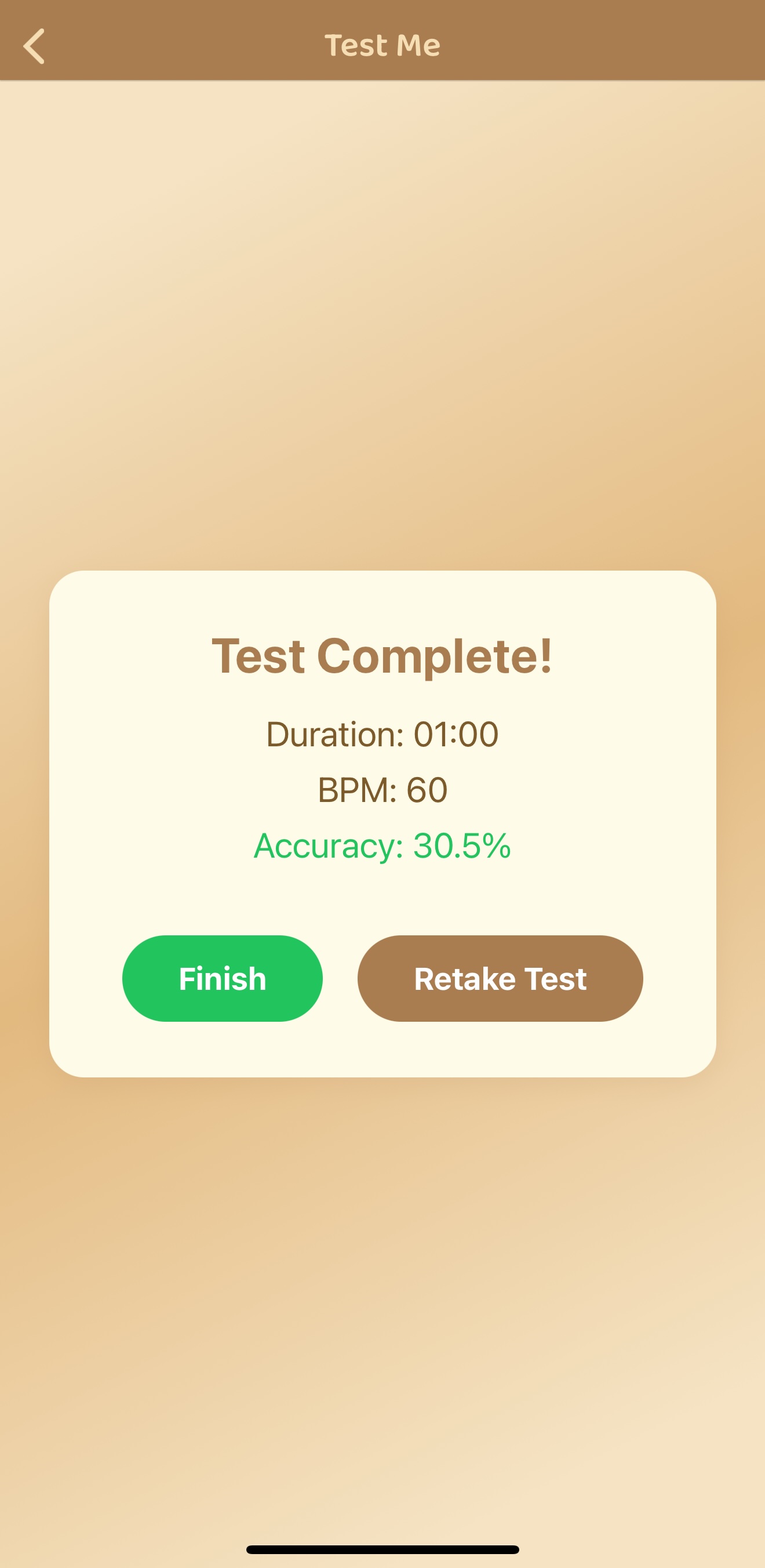 Results screen with score summary