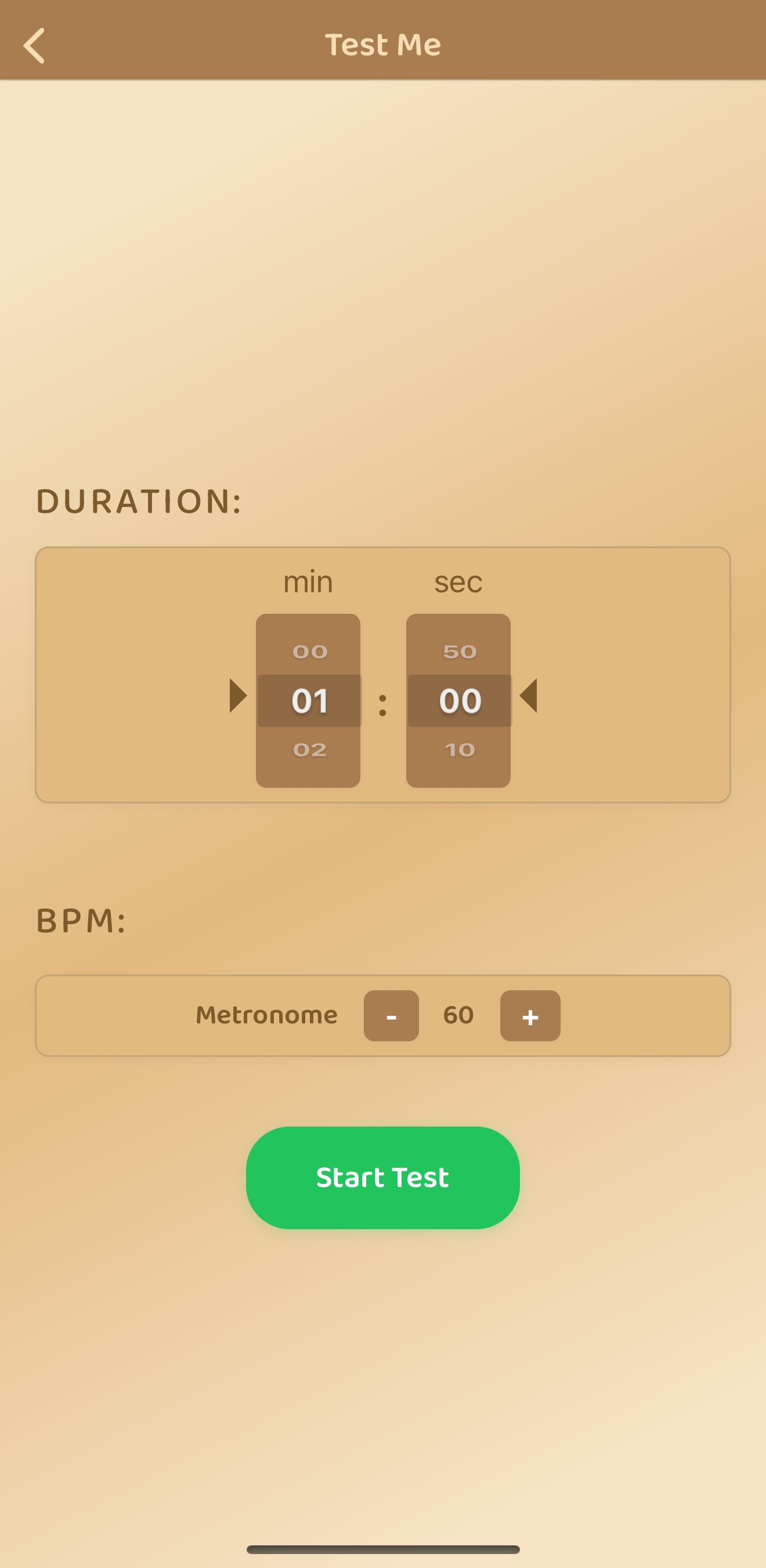 TestMe screen showing note input